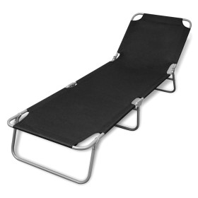 Tumbona plegable de acero con recubrimiento polvo negro de vidaXL, Tumbonas - Ref: Foro24-41478, Precio: 52,80 €, Descuento: %