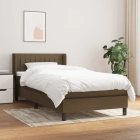 Box spring bed with dark brown fabric mattress 100x200 cm by , Beds and slatted bases - Ref: Foro24-3129852, Price: 325,39 €,...