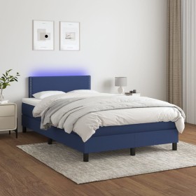 Cama box spring con colchón y LED tela azul 120x200 cm de , Camas y somieres - Ref: Foro24-3133067, Precio: 389,69 €, Descuen...