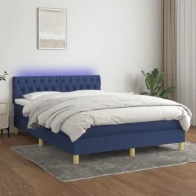 Cama box spring colchón y luces LED tela azul 140x190 cm de , Camas y somieres - Ref: Foro24-3133955, Precio: 462,74 €, Descu...