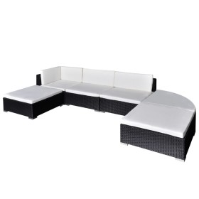 Set muebles de jardín 6 piezas y cojines ratán sintético negro de vidaXL, Conjuntos de jardín - Ref: Foro24-41273, Precio: 47...