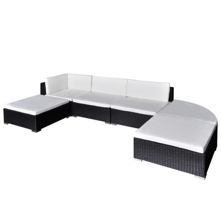 Set muebles de jardín 6 piezas y cojines ratán sintético negro de vidaXL, Conjuntos de jardín - Ref: Foro24-41273, Precio: 47...