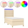 Cama box spring colchón y luces LED tela crema 90x200 cm de , Camas y somieres - Ref: Foro24-3139090, Precio: 356,12 €, Descu...