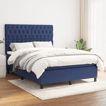 Cama box spring con colchón tela azul 140x200 cm de , Camas y somieres - Ref: Foro24-3142023, Precio: 491,71 €, Descuento: %