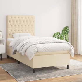 Cama box spring con colchón tela color crema 90x200 cm de , Camas y somieres - Ref: Foro24-3141990, Precio: 339,82 €, Descuen...