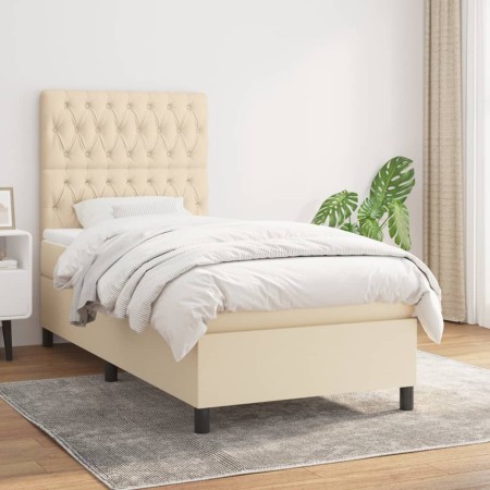Cama box spring con colchón tela color crema 90x200 cm de , Camas y somieres - Ref: Foro24-3141990, Precio: 339,82 €, Descuen...