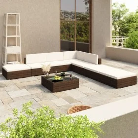 Set muebles de jardín 8 piezas y cojines ratán sintético marrón de vidaXL, Conjuntos de jardín - Ref: Foro24-41258, Precio: 6...