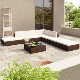 Set muebles de jardín 8 piezas y cojines ratán sintético marrón de vidaXL, Conjuntos de jardín - Ref: Foro24-41258, Precio: 5...