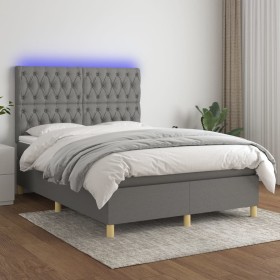 Cama box spring colchón y luces LED tela gris oscuro 140x190 cm de , Camas y somieres - Ref: Foro24-3135670, Precio: 531,07 €...