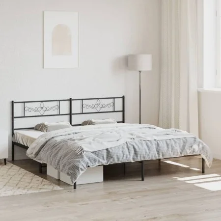 Bed frame with black metal headboard 200x200 cm by , Beds and slatted bases - Ref: Foro24-355274, Price: 111,56 €, Discount: %