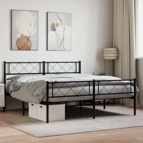 Black metal headboard and footboard bed frame 160x200 cm by , Beds and slatted bases - Ref: Foro24-372298, Price: 113,34 €, D...