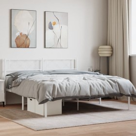 Estructura de cama de metal con cabecero blanca 120x190 cm de , Camas y somieres - Ref: Foro24-372323, Precio: 85,73 €, Descu...