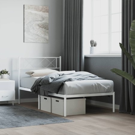 Estructura de cama de metal con cabecero blanco 75x190 cm de , Camas y somieres - Ref: Foro24-372316, Precio: 62,23 €, Descue...
