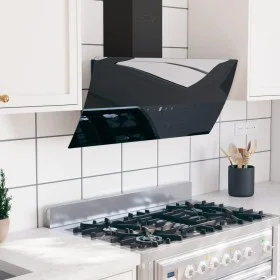 Black tempered glass steel wall extractor hood 90 cm by , Extractors - Ref: Foro24-51677, Price: 219,91 €, Discount: %