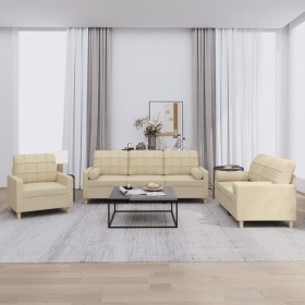 Juego de sofás con cojines 3 piezas tela crema de , Sofás - Ref: Foro24-3201260, Precio: 590,79 €, Descuento: %