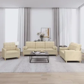 Sofagarnitur mit Kissen, 3-teilig, cremefarbener Stoff von , Sofas - Ref: Foro24-3201260, Preis: 611,69 €, Rabatt: %