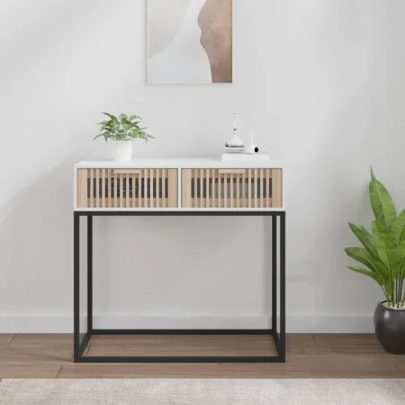 Mesa consola hierro y madera contrachapada blanco 80x30x75 cm de , Mesas auxiliares - Ref: Foro24-352103, Precio: 99,06 €, De...