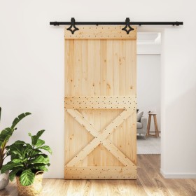 Puerta corredera con herrajes madera maciza de pino 100x210 cm en Puertas | Comprar online en Foru.es