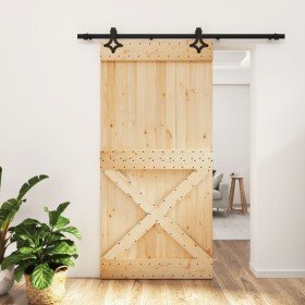 Puerta corredera con herrajes madera maciza de pino 100x210 cm en Puertas | Comprar online en Foru.es