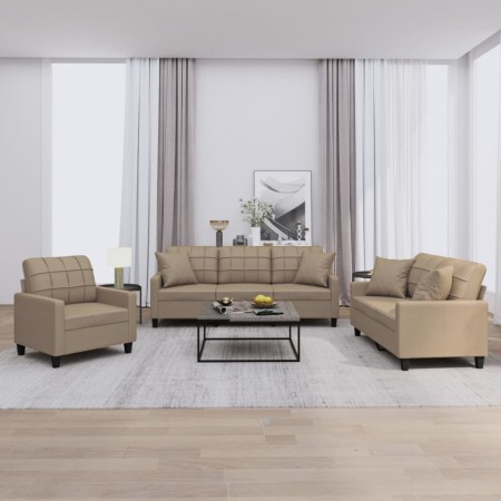 Juego de sofás con cojines 3 piezas cuero sintético capuchino de , Sofás - Ref: Foro24-3201352, Precio: 652,61 €, Descuento: %