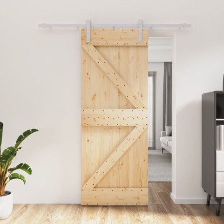 Puerta corredera con herrajes madera maciza de pino 80x210 cm de , Puertas - Ref: Foro24-3203006, Precio: 220,43 €, Descuento: %