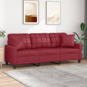 Sofá de 3 plazas con cojines cuero sintético rojo tinto 180 cm de , Sofás - Ref: Foro24-3200811, Precio: 284,08 €, Descuento: %