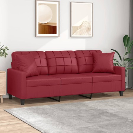 Sofá de 3 plazas con cojines cuero sintético rojo tinto 180 cm de , Sofás - Ref: Foro24-3200811, Precio: 284,08 €, Descuento: %