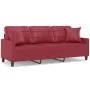 Sofá de 3 plazas con cojines cuero sintético rojo tinto 180 cm de , Sofás - Ref: Foro24-3200811, Precio: 279,80 €, Descuento: %