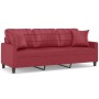 Sofá de 3 plazas con cojines cuero sintético rojo tinto 180 cm de , Sofás - Ref: Foro24-3200811, Precio: 284,08 €, Descuento: %