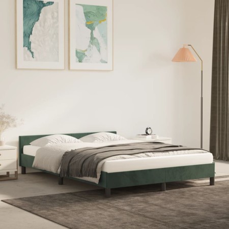 Estructura cama con cabecero terciopelo verde oscuro 140x200 cm de , Camas y somieres - Ref: Foro24-347576, Precio: 119,64 €,...