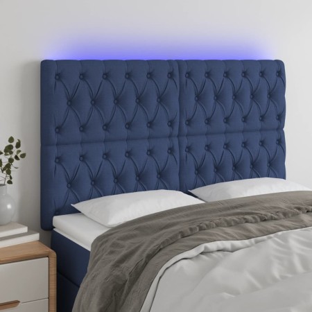 Cabecero con luces LED tela azul 144x7x118/128 cm de , Cabeceros y pies de cama - Ref: Foro24-3122764, Precio: 105,08 €, Desc...