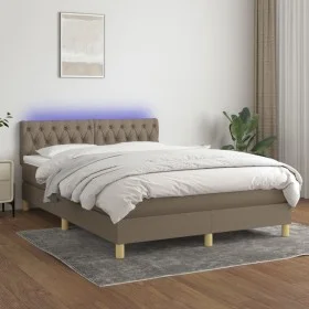 Cama box spring con colchón LED tela gris taupe 140x200 cm de , Camas y somieres - Ref: Foro24-3133961, Precio: 450,83 €, Des...