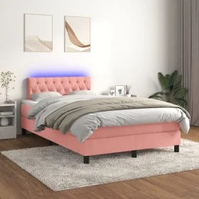 Box spring bed with mattress and LED pink velvet 120x200 cm by , Beds and slatted bases - Ref: Foro24-3134578, Price: 383,06 ...