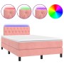 Cama box spring colchón y LED terciopelo rosa 120x200 cm de , Camas y somieres - Ref: Foro24-3134578, Precio: 404,33 €, Descu...