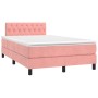 Cama box spring colchón y LED terciopelo rosa 120x200 cm de , Camas y somieres - Ref: Foro24-3134578, Precio: 404,33 €, Descu...