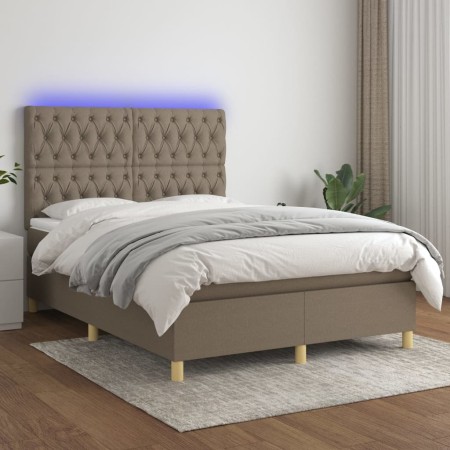 Cama box spring colchón y luces LED tela gris taupe 140x190 cm de , Camas y somieres - Ref: Foro24-3135673, Precio: 556,16 €,...