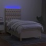 Cama box spring colchón y luces LED tela crema 90x200 cm de , Camas y somieres - Ref: Foro24-3135650, Precio: 345,76 €, Descu...