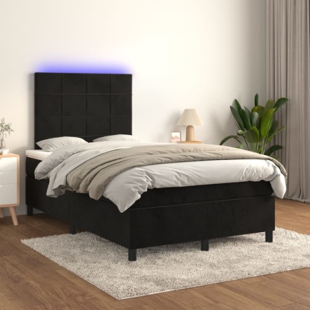 Cama box spring colchón y LED terciopelo negro 120x200 cm de , Camas y somieres - Ref: Foro24-3136115, Precio: 426,59 €, Desc...