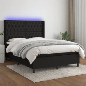 Cama box spring colchón y luces LED tela negro 140x200 cm de , Camas y somieres - Ref: Foro24-3138559, Precio: 523,35 €, Desc...