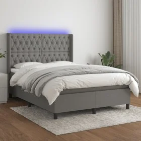 Boxspringbettmatratze und LED-Leuchten dunkelgrauer Stoff 140x190 cm von , Betten und Lattenroste - Ref: Foro24-3138550, Prei...
