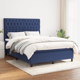 Cama box spring con colchón tela azul 140x190 cm de , Camas y somieres - Ref: Foro24-3142015, Precio: 498,42 €, Descuento: %