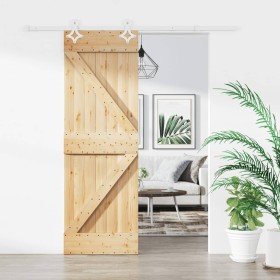 Puerta corredera con herrajes madera maciza de pino 70x210 cm en Puertas | Comprar online en Foru.es