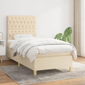 Cama box spring con colchón tela color crema 90x200 cm de , Camas y somieres - Ref: Foro24-3142550, Precio: 349,92 €, Descuen...