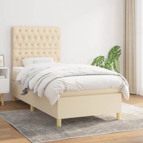 Cama box spring con colchón tela color crema 90x200 cm de , Camas y somieres - Ref: Foro24-3142550, Precio: 339,47 €, Descuen...