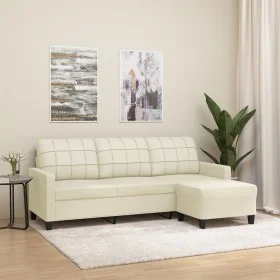Sofá de 3 plazas con taburete cuero sintético crema 180 cm de , Sofás - Ref: Foro24-3201015, Precio: 280,57 €, Descuento: %