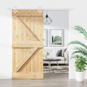 Puerta corredera con herrajes madera maciza de pino 95x210 cm en Puertas | Comprar online en Foru.es