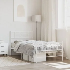 Estructura cama metal con cabecero y pie cama blanca 75x190 cm de , Camas y somieres - Ref: Foro24-355324, Precio: 69,36 €, D...