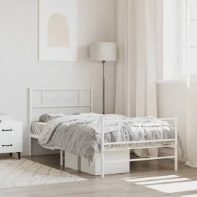 Metal bed frame with headboard and footboard white 107x203 cm by , Beds and slatted bases - Ref: Foro24-355330, Price: 80,50 ...