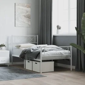 Estructura cama metal con cabecero y pie cama blanca 90x190 cm de , Camas y somieres - Ref: Foro24-372336, Precio: 64,46 €, D...