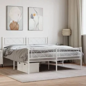 Estructura cama metal con cabecero y estribo blanco 120x190 cm de , Camas y somieres - Ref: Foro24-372341, Precio: 83,05 €, D...